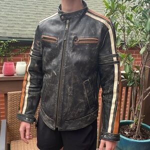🎉HOST PICK🎉 Vintage Report Collection Racer Motorcycle Distressed Leather Jacket